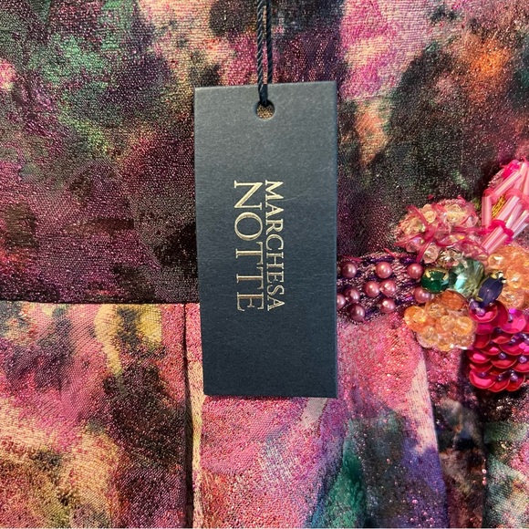 NWT Marchesa Notte V Neck Pleated Cocktail Dress w/ Appliqués PROM DRESS - Picture 6 of 6